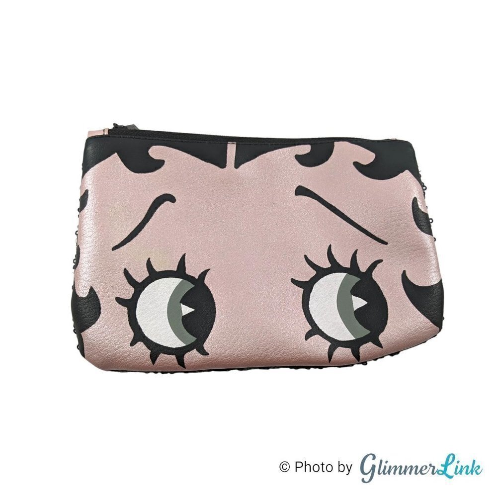 Ipsy Betty Boop Sequin Makeup Bag Pouch Black Pink